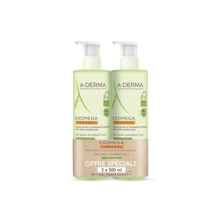 ADERMA Exomega Control Gel Lavant Emollient Anti-grattage Bébé - 2x500 ml
