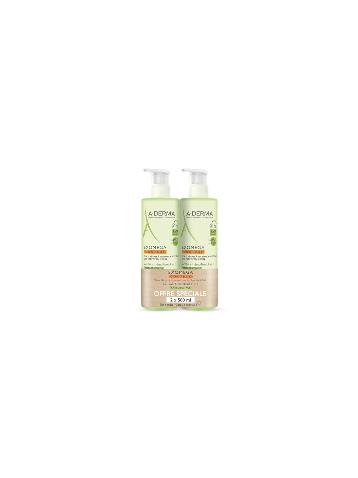 ADERMA Exomega Control Gel Lavant Emollient Anti-grattage Bébé - 2x500 ml