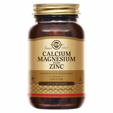 SOLGAR Calcium Magnésium Zinc Os et Cartilages Vitalité Comprimés flacon de 100